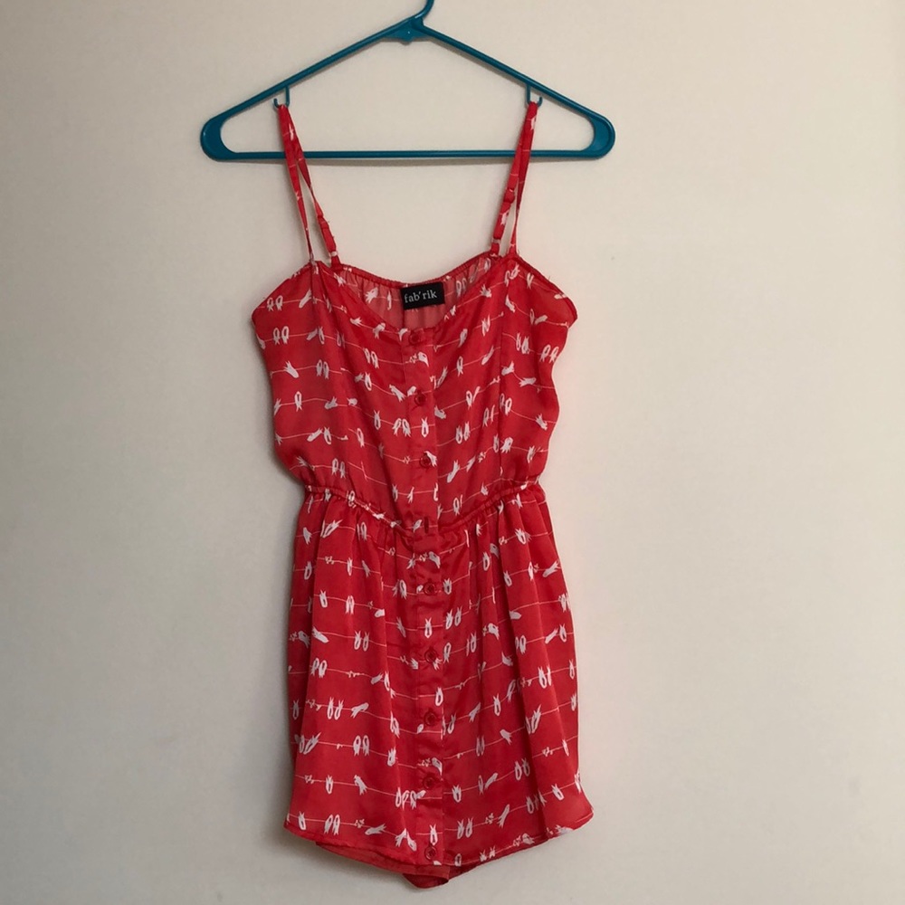 Fab’rik red romper with cute birds. Size 2